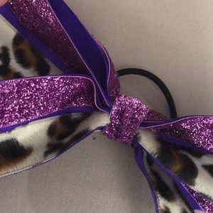 Purple sparkle leopard cheer bow